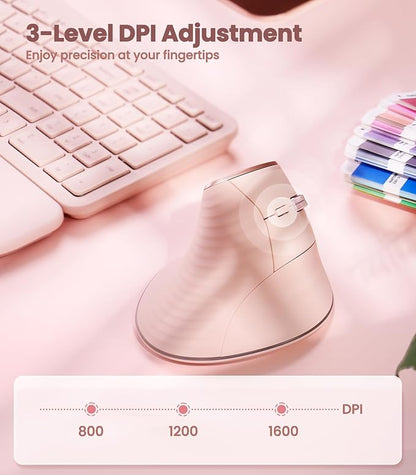 Nulea M510 Vertical Mouse Wireless, Ergonomic Mouse for Comfy Tracking, 3 Adjustable DPI (800 - 1200 - 1600), 2.4G Wireless Vertical Mouse with 6 Buttons, Compatible with Windows, Mac OS, Laptop, PC,Pink | Mice - TrueDesk