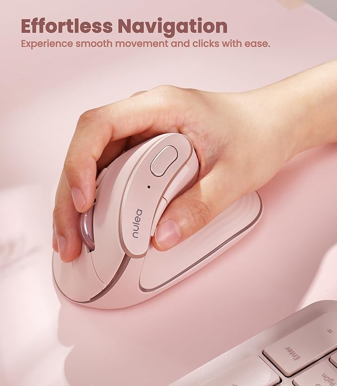 Nulea M510 Vertical Mouse Wireless, Ergonomic Mouse for Comfy Tracking, 3 Adjustable DPI (800 - 1200 - 1600), 2.4G Wireless Vertical Mouse with 6 Buttons, Compatible with Windows, Mac OS, Laptop, PC,Pink | Mice - TrueDesk