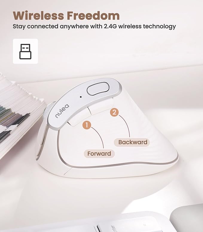 Nulea M510 Vertical Mouse Wireless, Ergonomic Mouse for Comfy Tracking, 3 Adjustable DPI (800 - 1200 - 1600), 2.4G Wireless Vertical Mouse with 6 Buttons, Compatible with Windows, Mac OS, Laptop, White | Mice - TrueDesk