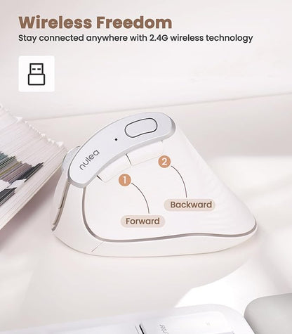 Nulea M510 Vertical Mouse Wireless, Ergonomic Mouse for Comfy Tracking, 3 Adjustable DPI (800 - 1200 - 1600), 2.4G Wireless Vertical Mouse with 6 Buttons, Compatible with Windows, Mac OS, Laptop, White | Mice - TrueDesk