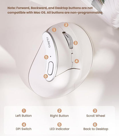 Nulea M510 Vertical Mouse Wireless, Ergonomic Mouse for Comfy Tracking, 3 Adjustable DPI (800 - 1200 - 1600), 2.4G Wireless Vertical Mouse with 6 Buttons, Compatible with Windows, Mac OS, Laptop, White | Mice - TrueDesk