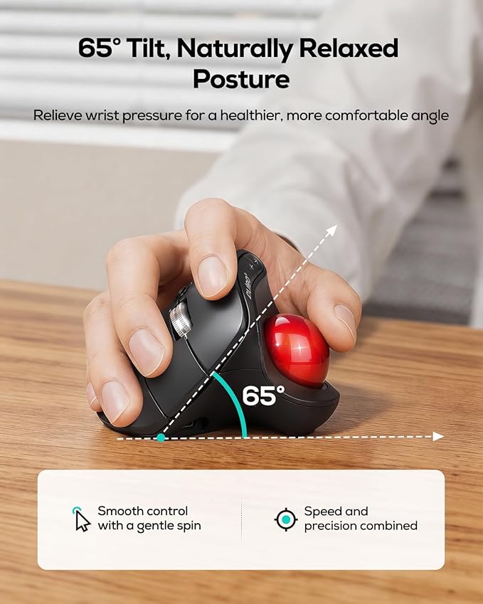 Nulea M514 Wireless Trackball Mouse - Reduce Wrist Strain with Ergonomic Vertical Design - Precision Thumb Control, Quiet Clicks, 3 - Device Bluetooth & USB, Rechargeable for PC/Mac | Mice - TrueDesk