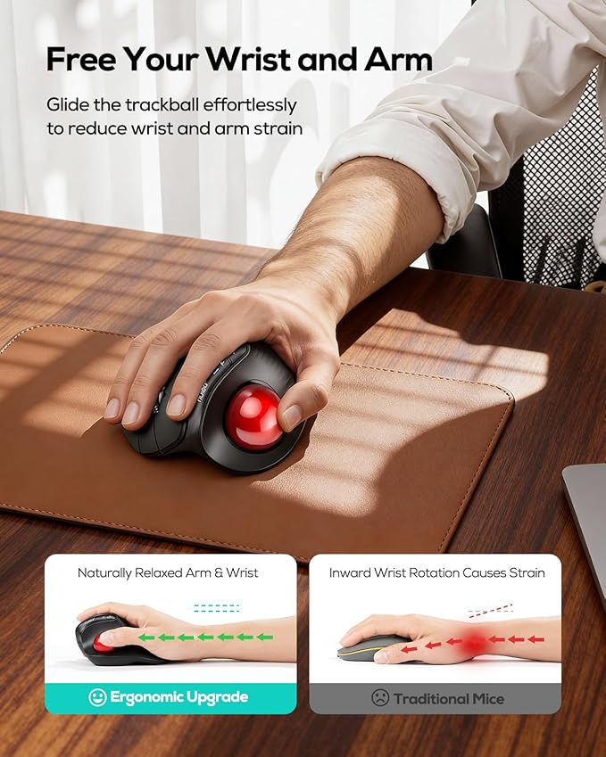 Nulea M514 Wireless Trackball Mouse - Reduce Wrist Strain with Ergonomic Vertical Design - Precision Thumb Control, Quiet Clicks, 3 - Device Bluetooth & USB, Rechargeable for PC/Mac | Mice - TrueDesk