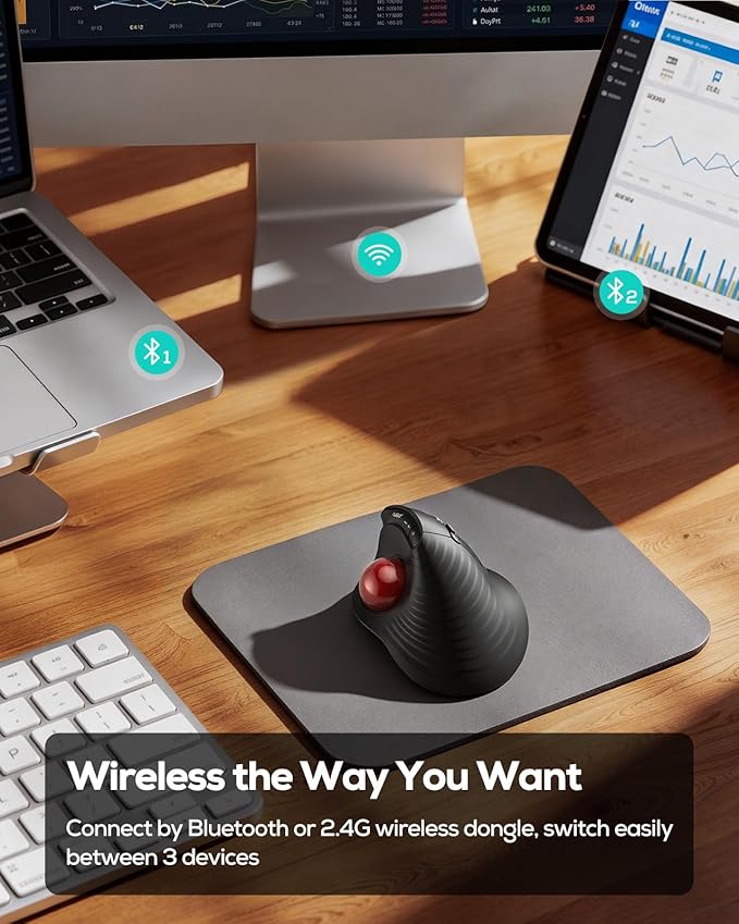 Nulea M514 Wireless Trackball Mouse - Reduce Wrist Strain with Ergonomic Vertical Design - Precision Thumb Control, Quiet Clicks, 3 - Device Bluetooth & USB, Rechargeable for PC/Mac | Mice - TrueDesk