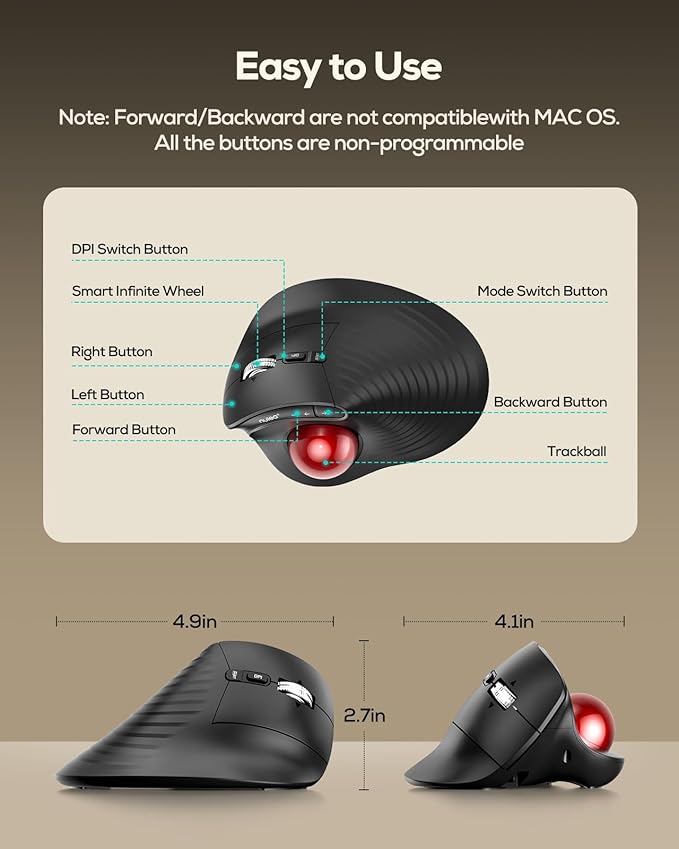 Nulea M514 Wireless Trackball Mouse - Reduce Wrist Strain with Ergonomic Vertical Design - Precision Thumb Control, Quiet Clicks, 3 - Device Bluetooth & USB, Rechargeable for PC/Mac | Mice - TrueDesk
