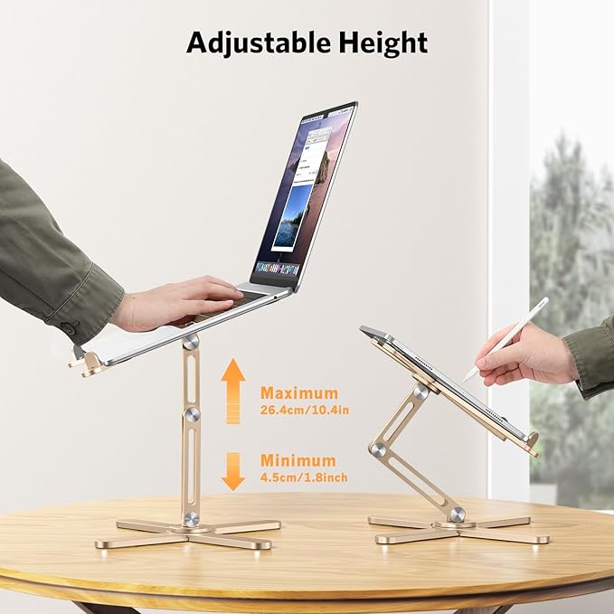 OMOTON 360 Rotating Laptop Stand Riser for Desk, Ergonomic Foldable Computer Stand Adjustable Height Angles for Collaborative Work, Easy Storage Fit Macbooks,All Laptops up to 16 inches, Gold | Stands - TrueDesk