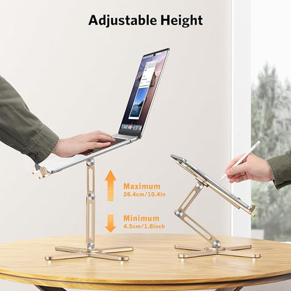 OMOTON 360 Rotating Laptop Stand Riser for Desk, Ergonomic Foldable Computer Stand Adjustable Height Angles for Collaborative Work, Easy Storage Fit Macbooks,All Laptops up to 16 inches, Gold | Stands - TrueDesk