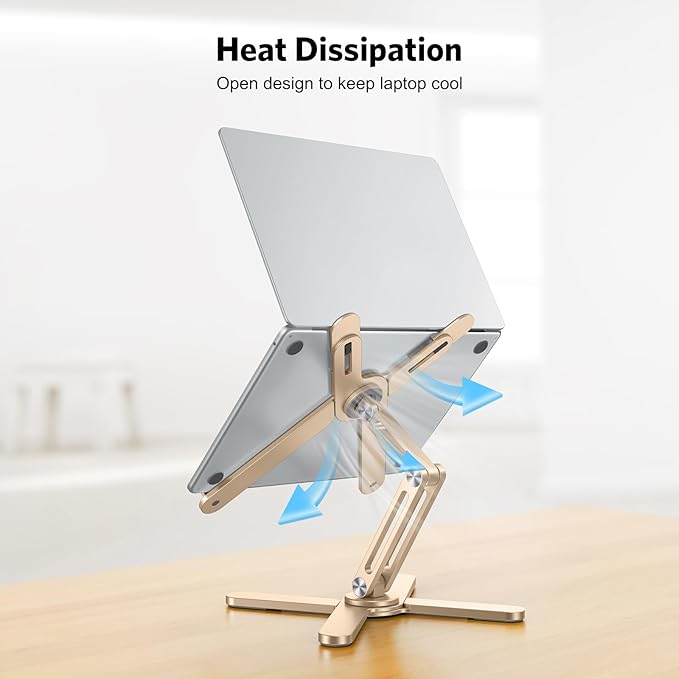 OMOTON 360 Rotating Laptop Stand Riser for Desk, Ergonomic Foldable Computer Stand Adjustable Height Angles for Collaborative Work, Easy Storage Fit Macbooks,All Laptops up to 16 inches, Gold | Stands - TrueDesk