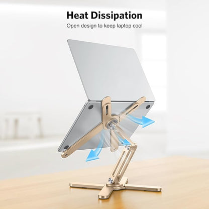 OMOTON 360 Rotating Laptop Stand Riser for Desk, Ergonomic Foldable Computer Stand Adjustable Height Angles for Collaborative Work, Easy Storage Fit Macbooks,All Laptops up to 16 inches, Gold | Stands - TrueDesk