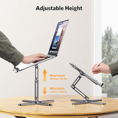 OMOTON 360° Rotating Laptop Stand Riser for Desk, Ergonomic Foldable Computer Stand Adjustable Height Angles for Collaborative Work, Easy Storage Fit Macbooks,All Laptops up to 16 inches, Space Grey | Stands - TrueDesk