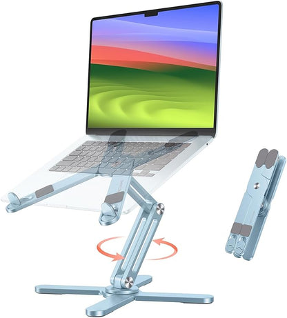 OMOTON 360° Rotating Laptop Stand Riser for Desk, Ergonomic Foldable Computer Stand Adjustable Height Angles for Collaborative Work, Easy Storage Fit Macbooks,All Laptops up to 16 inches,Sky Blue | Stands - TrueDesk