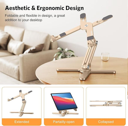 OMOTON 360 Rotating Laptop Stand Riser for Desk, Ergonomic Foldable Computer Stand Adjustable Height Angles for Collaborative Work, Easy Storage Fit Macbooks,All Laptops up to 16 inches, Gold | Stands - TrueDesk