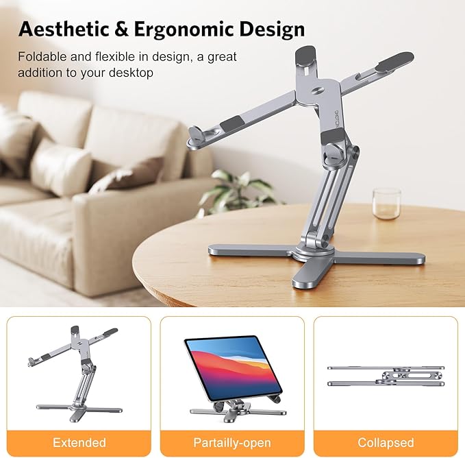 OMOTON 360° Rotating Laptop Stand Riser for Desk, Ergonomic Foldable Computer Stand Adjustable Height Angles for Collaborative Work, Easy Storage Fit Macbooks,All Laptops up to 16 inches, Space Grey | Stands - TrueDesk