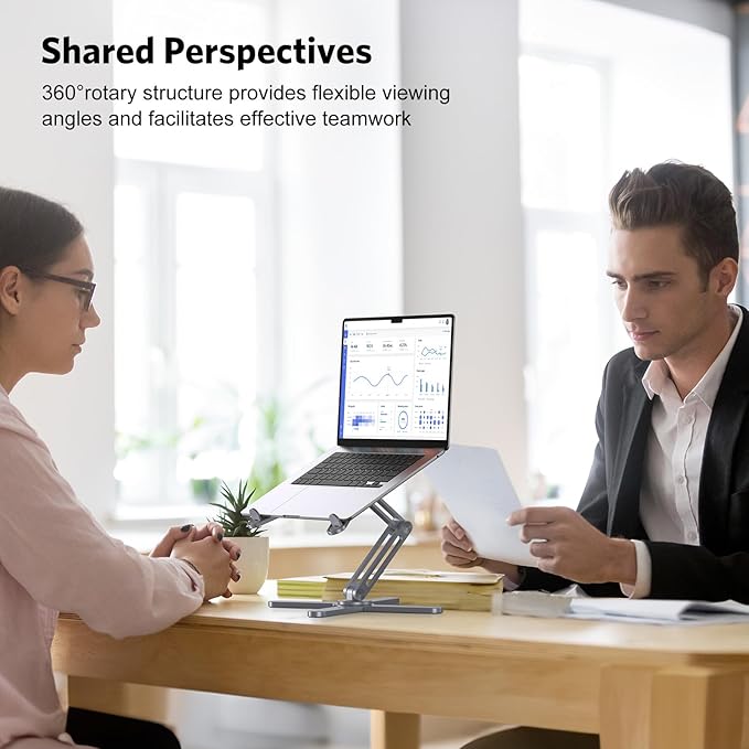 OMOTON 360° Rotating Laptop Stand Riser for Desk, Ergonomic Foldable Computer Stand Adjustable Height Angles for Collaborative Work, Easy Storage Fit Macbooks,All Laptops up to 16 inches, Space Grey | Stands - TrueDesk