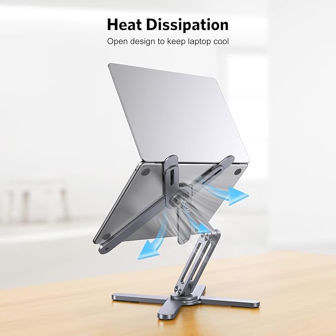 OMOTON 360° Rotating Laptop Stand Riser for Desk, Ergonomic Foldable Computer Stand Adjustable Height Angles for Collaborative Work, Easy Storage Fit Macbooks,All Laptops up to 16 inches, Space Grey | Stands - TrueDesk