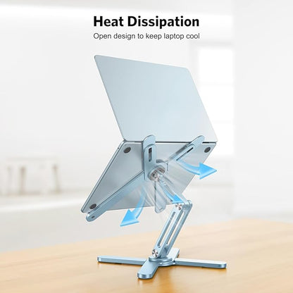 OMOTON 360° Rotating Laptop Stand Riser for Desk, Ergonomic Foldable Computer Stand Adjustable Height Angles for Collaborative Work, Easy Storage Fit Macbooks,All Laptops up to 16 inches,Sky Blue | Stands - TrueDesk