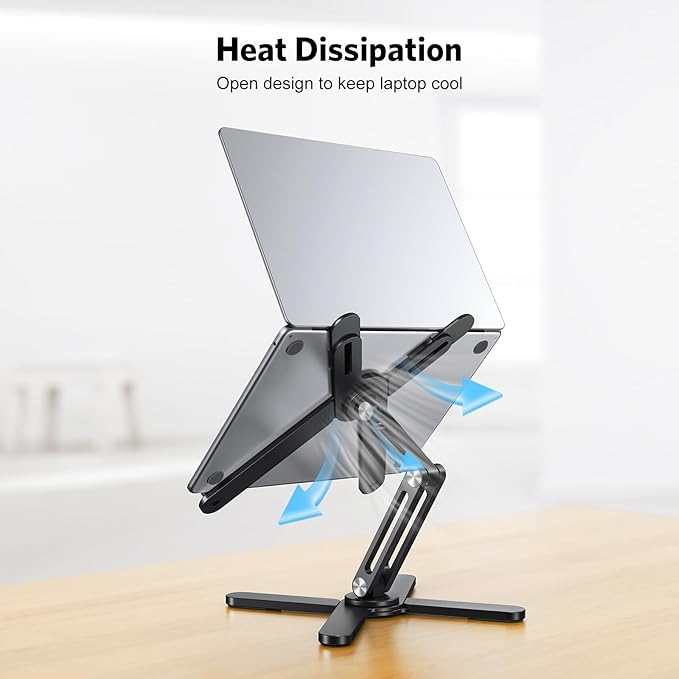 OMOTON 360° Rotating Laptop Stand Riser for Desk, Ergonomic Foldable Computer Stand Adjustable Height Angles for Collaborative Work, Easy Storage Fit Macbooks,All Laptops up to 16 inches, Black | Stands - TrueDesk