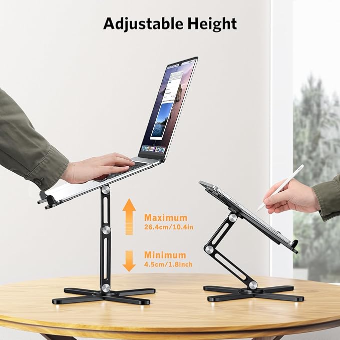 OMOTON 360° Rotating Laptop Stand Riser for Desk, Ergonomic Foldable Computer Stand Adjustable Height Angles for Collaborative Work, Easy Storage Fit Macbooks,All Laptops up to 16 inches, Black | Stands - TrueDesk