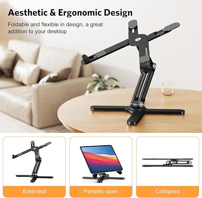 OMOTON 360° Rotating Laptop Stand Riser for Desk, Ergonomic Foldable Computer Stand Adjustable Height Angles for Collaborative Work, Easy Storage Fit Macbooks,All Laptops up to 16 inches, Black | Stands - TrueDesk