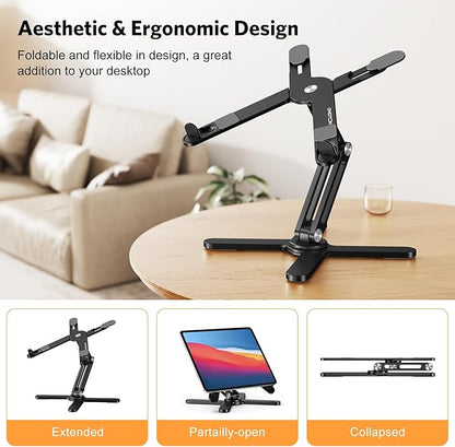 OMOTON 360° Rotating Laptop Stand Riser for Desk, Ergonomic Foldable Computer Stand Adjustable Height Angles for Collaborative Work, Easy Storage Fit Macbooks,All Laptops up to 16 inches, Black | Stands - TrueDesk