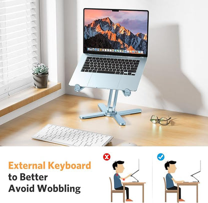 OMOTON 360° Rotating Laptop Stand Riser for Desk, Ergonomic Foldable Computer Stand Adjustable Height Angles for Collaborative Work, Easy Storage Fit Macbooks,All Laptops up to 16 inches,Sky Blue | Stands - TrueDesk