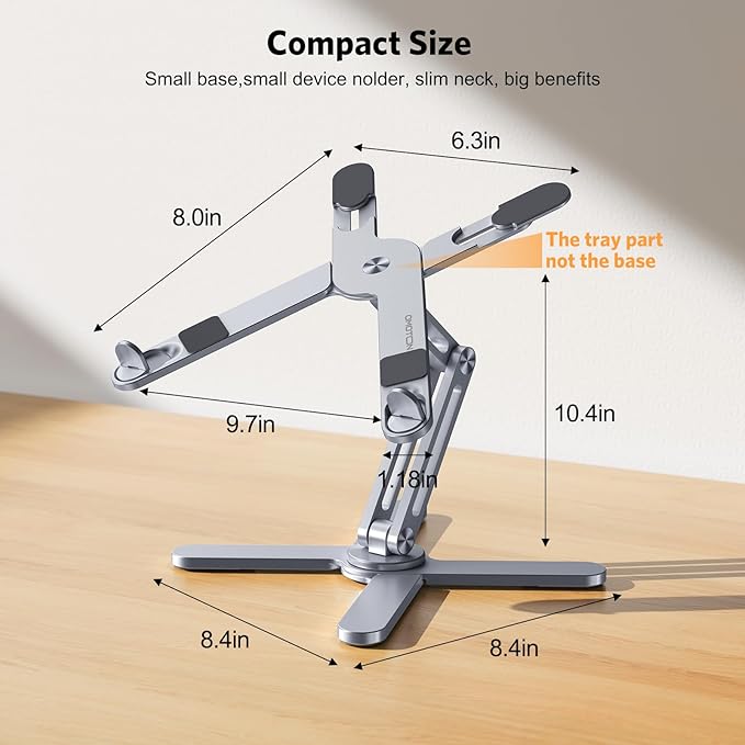 OMOTON 360° Rotating Laptop Stand Riser for Desk, Ergonomic Foldable Computer Stand Adjustable Height Angles for Collaborative Work, Easy Storage Fit Macbooks,All Laptops up to 16 inches, Space Grey | Stands - TrueDesk