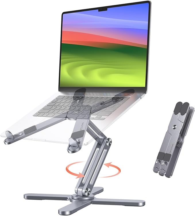 OMOTON 360° Rotating Laptop Stand Riser for Desk, Ergonomic Foldable Computer Stand Adjustable Height Angles for Collaborative Work, Easy Storage Fit Macbooks,All Laptops up to 16 inches, Space Grey | Stands - TrueDesk