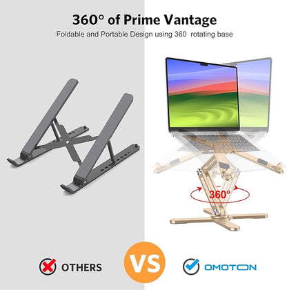 OMOTON 360 Rotating Laptop Stand Riser for Desk, Ergonomic Foldable Computer Stand Adjustable Height Angles for Collaborative Work, Easy Storage Fit Macbooks,All Laptops up to 16 inches, Gold | Stands - TrueDesk