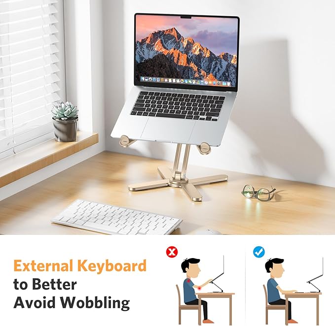 OMOTON 360 Rotating Laptop Stand Riser for Desk, Ergonomic Foldable Computer Stand Adjustable Height Angles for Collaborative Work, Easy Storage Fit Macbooks,All Laptops up to 16 inches, Gold | Stands - TrueDesk