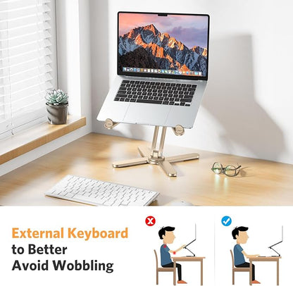 OMOTON 360 Rotating Laptop Stand Riser for Desk, Ergonomic Foldable Computer Stand Adjustable Height Angles for Collaborative Work, Easy Storage Fit Macbooks,All Laptops up to 16 inches, Gold | Stands - TrueDesk