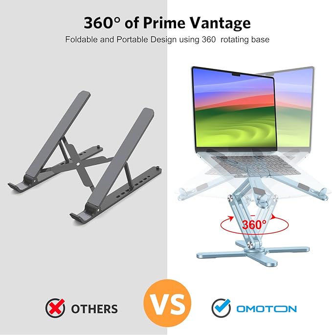 OMOTON 360° Rotating Laptop Stand Riser for Desk, Ergonomic Foldable Computer Stand Adjustable Height Angles for Collaborative Work, Easy Storage Fit Macbooks,All Laptops up to 16 inches,Sky Blue | Stands - TrueDesk