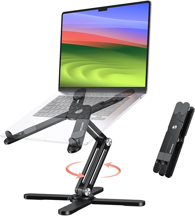OMOTON 360° Rotating Laptop Stand Riser for Desk, Ergonomic Foldable Computer Stand Adjustable Height Angles for Collaborative Work, Easy Storage Fit Macbooks,All Laptops up to 16 inches, Black | Stands - TrueDesk