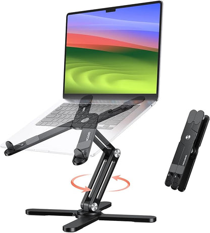 OMOTON 360° Rotating Laptop Stand Riser for Desk, Ergonomic Foldable Computer Stand Adjustable Height Angles for Collaborative Work, Easy Storage Fit Macbooks,All Laptops up to 16 inches, Black | Stands - TrueDesk