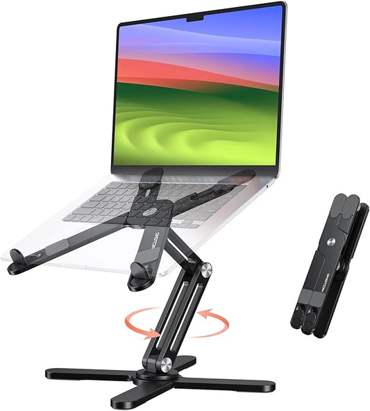 OMOTON 360° Rotating Laptop Stand Riser for Desk, Ergonomic Foldable Computer Stand Adjustable Height Angles for Collaborative Work, Easy Storage Fit Macbooks,All Laptops up to 16 inches, Black | Stands - TrueDesk