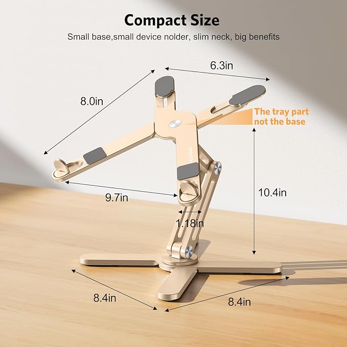 OMOTON 360 Rotating Laptop Stand Riser for Desk, Ergonomic Foldable Computer Stand Adjustable Height Angles for Collaborative Work, Easy Storage Fit Macbooks,All Laptops up to 16 inches, Gold | Stands - TrueDesk