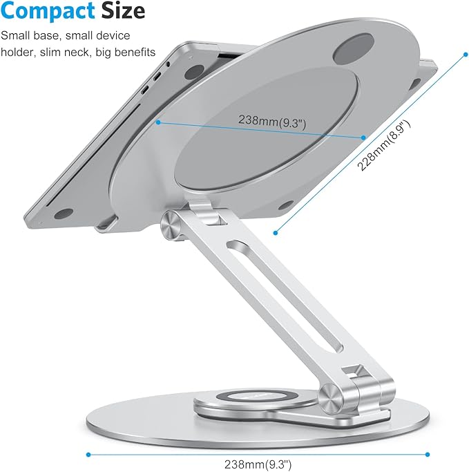 OMOTON Adjustable Laptop Stand with 360 Rotating Base, Ergonomic Laptop Riser for Collaborative Work, Dual Rotary Shaft Fully Foldable for Easy Storage, Fits All Laptops up to 16 inches, Silver | Stands - TrueDesk