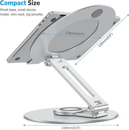 OMOTON Adjustable Laptop Stand with 360 Rotating Base, Ergonomic Laptop Riser for Collaborative Work, Dual Rotary Shaft Fully Foldable for Easy Storage, Fits All Laptops up to 16 inches, Silver | Stands - TrueDesk