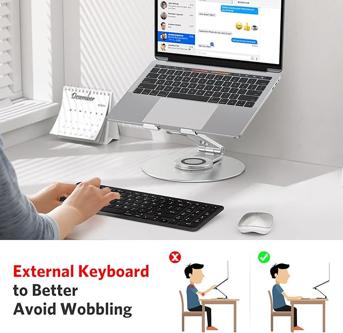 OMOTON Adjustable Laptop Stand with 360 Rotating Base, Ergonomic Laptop Riser for Collaborative Work, Dual Rotary Shaft Fully Foldable for Easy Storage, Fits All Laptops up to 16 inches, Silver | Stands - TrueDesk