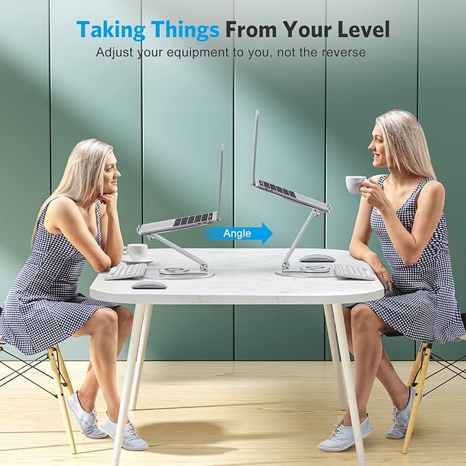 OMOTON Adjustable Laptop Stand with 360 Rotating Base, Ergonomic Laptop Riser for Collaborative Work, Dual Rotary Shaft Fully Foldable for Easy Storage, Fits All Laptops up to 16 inches, Silver | Stands - TrueDesk