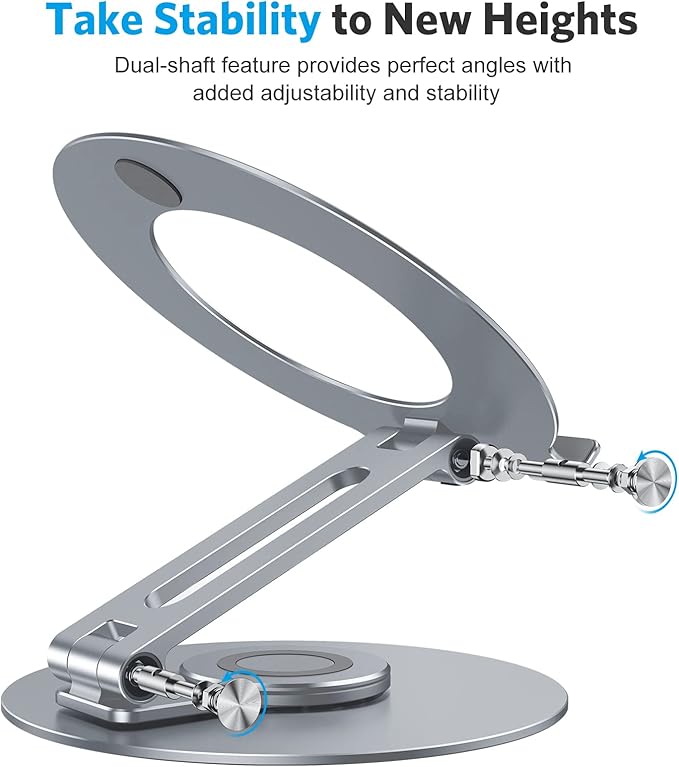 OMOTON Adjustable Laptop Stand with 360 Rotating Base, Ergonomic Laptop Riser for Collaborative Work, Dual Rotary Shaft Fully Foldable for Easy Storage, Fits All Laptops up to 16 inches, CoolGrey | Stands - TrueDesk