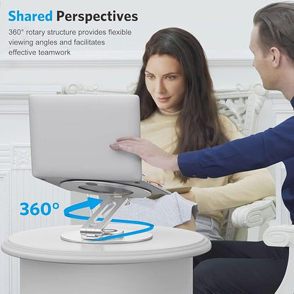 OMOTON Adjustable Laptop Stand with 360 Rotating Base, Ergonomic Laptop Riser for Collaborative Work, Dual Rotary Shaft Fully Foldable for Easy Storage, Fits All Laptops up to 16 inches, Silver | Stands - TrueDesk