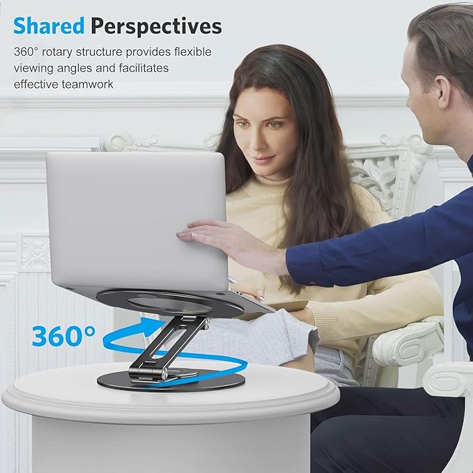 OMOTON Adjustable Laptop Stand with 360 Rotating Base, Ergonomic Laptop Riser for Collaborative Work, Dual Rotary Shaft Fully Foldable for Easy Storage, Fits All Laptops up to 16 inches, Black | Stands - TrueDesk