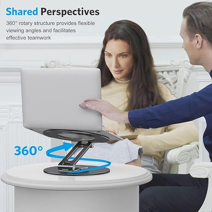 OMOTON Adjustable Laptop Stand with 360 Rotating Base, Ergonomic Laptop Riser for Collaborative Work, Dual Rotary Shaft Fully Foldable for Easy Storage, Fits All Laptops up to 16 inches, Black | Stands - TrueDesk