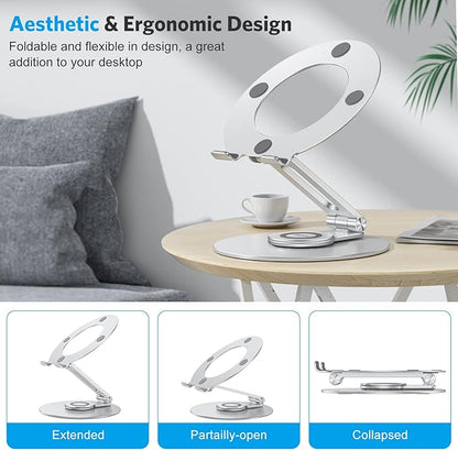 OMOTON Adjustable Laptop Stand with 360 Rotating Base, Ergonomic Laptop Riser for Collaborative Work, Dual Rotary Shaft Fully Foldable for Easy Storage, Fits All Laptops up to 16 inches, Silver | Stands - TrueDesk