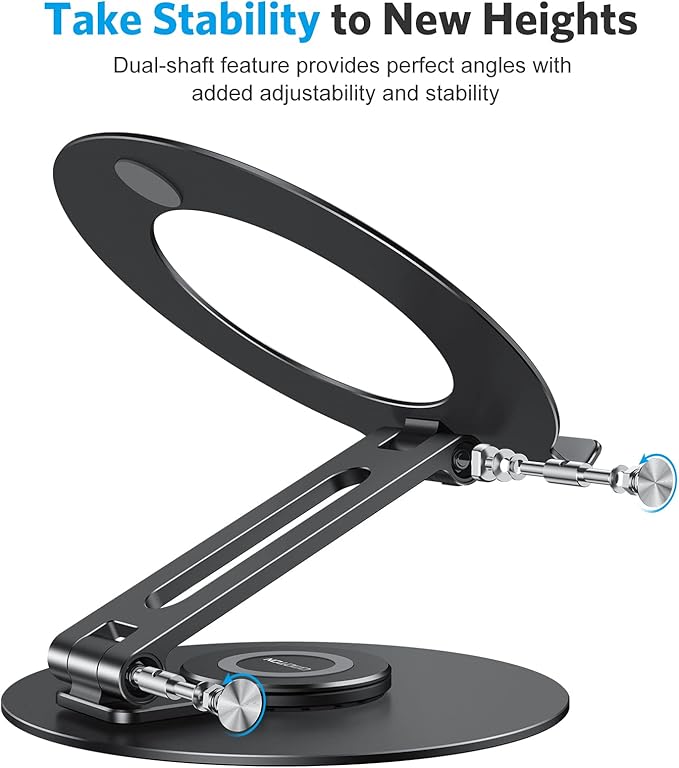 OMOTON Adjustable Laptop Stand with 360 Rotating Base, Ergonomic Laptop Riser for Collaborative Work, Dual Rotary Shaft Fully Foldable for Easy Storage, Fits All Laptops up to 16 inches, Black | Stands - TrueDesk