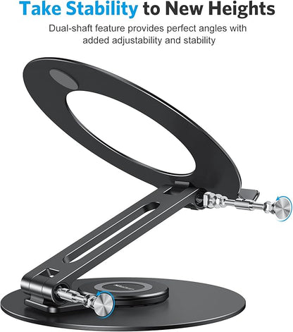 OMOTON Adjustable Laptop Stand with 360 Rotating Base, Ergonomic Laptop Riser for Collaborative Work, Dual Rotary Shaft Fully Foldable for Easy Storage, Fits All Laptops up to 16 inches, Black | Stands - TrueDesk