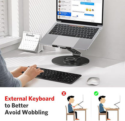 OMOTON Adjustable Laptop Stand with 360 Rotating Base, Ergonomic Laptop Riser for Collaborative Work, Dual Rotary Shaft Fully Foldable for Easy Storage, Fits All Laptops up to 16 inches, Black | Stands - TrueDesk
