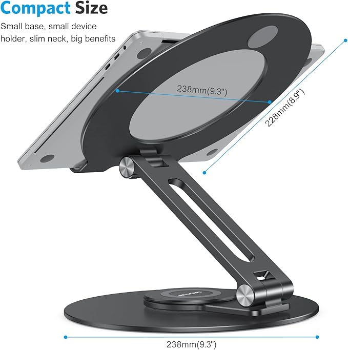 OMOTON Adjustable Laptop Stand with 360 Rotating Base, Ergonomic Laptop Riser for Collaborative Work, Dual Rotary Shaft Fully Foldable for Easy Storage, Fits All Laptops up to 16 inches, Black | Stands - TrueDesk