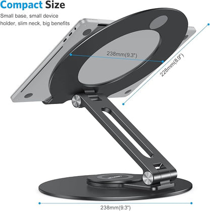 OMOTON Adjustable Laptop Stand with 360 Rotating Base, Ergonomic Laptop Riser for Collaborative Work, Dual Rotary Shaft Fully Foldable for Easy Storage, Fits All Laptops up to 16 inches, Black | Stands - TrueDesk