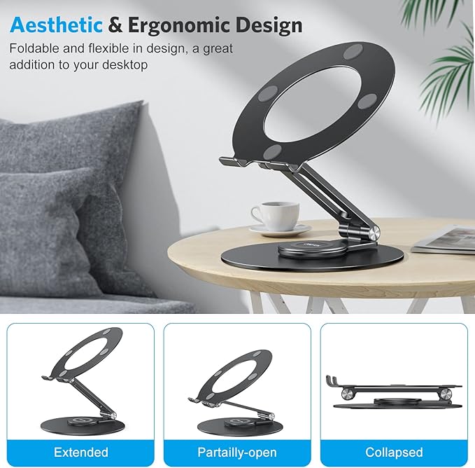 OMOTON Adjustable Laptop Stand with 360 Rotating Base, Ergonomic Laptop Riser for Collaborative Work, Dual Rotary Shaft Fully Foldable for Easy Storage, Fits All Laptops up to 16 inches, Black | Stands - TrueDesk